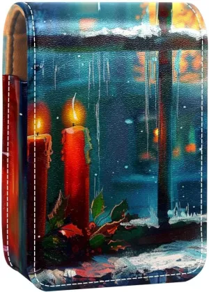 Makeup Organizer,Makeup Lipstick Case for Outside Mini Bag Travel Cosmetic Pouch,Winter Snow Christmas Candle