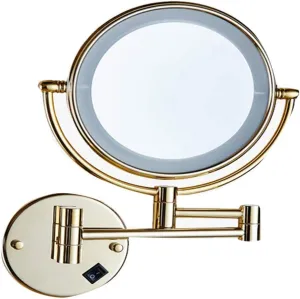 Makeup Vanity Mirror with Lights,Two-Sided Wall Mounted Beauty Mirror 3X Magnification Cosmetic Mirror 360°Swivel Bathroom Mirror Hardwired Connection (Gold 8inch)