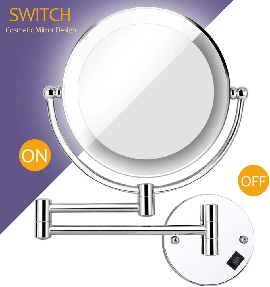 Makeup Vanity Mirror with Lights,Two-Sided Wall Mounted Beauty Mirror 3X Magnification Cosmetic Mirror 360°Swivel Bathroom Mirror,Silver (Silver Powered by Plug)