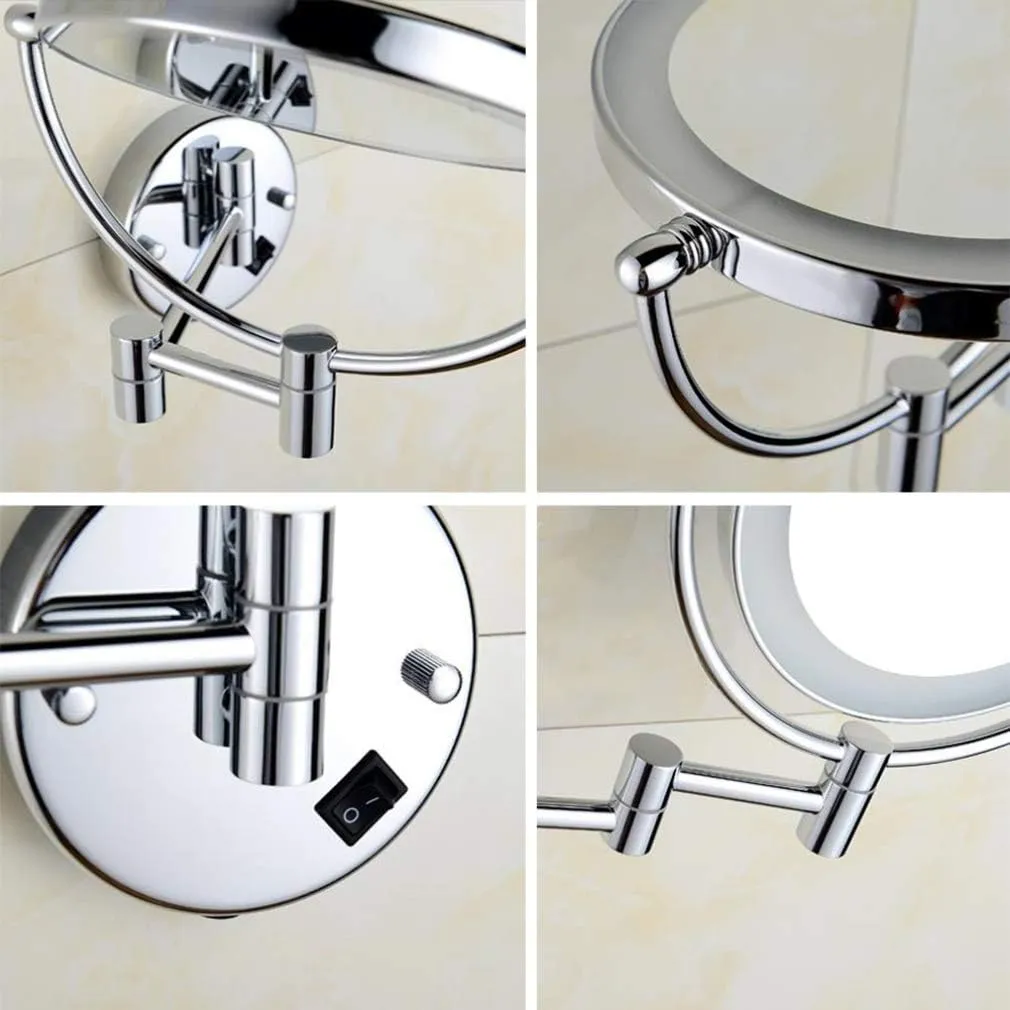 Makeup Vanity Mirror with Lights,Two-Sided Wall Mounted Beauty Mirror 3X Magnification Cosmetic Mirror 360°Swivel Bathroom Mirror,Silver (Silver Powered by Plug)