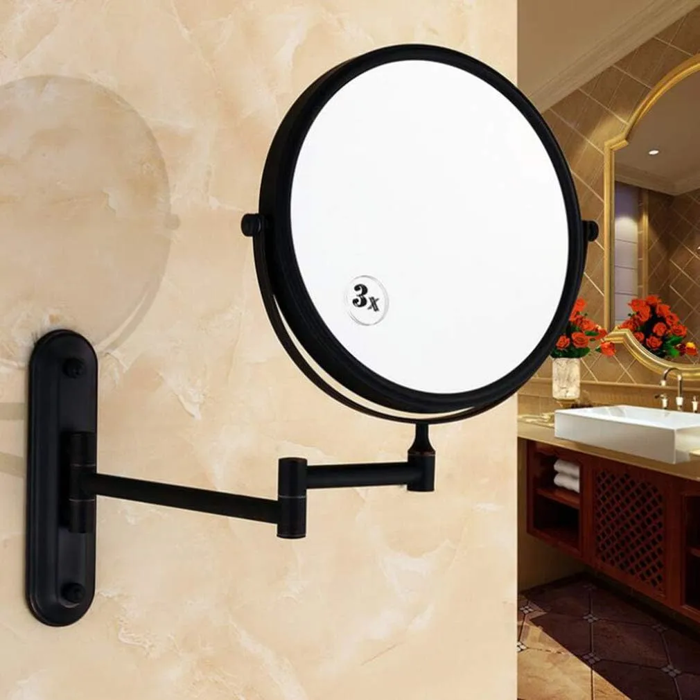 Makeup Vanity Mirror,Two-Sided Wall Mounted Beauty Mirror 3X Magnification Bathroom Mirror 360°Swivel Extendable Cosmetic Mirror,Black Mirror
