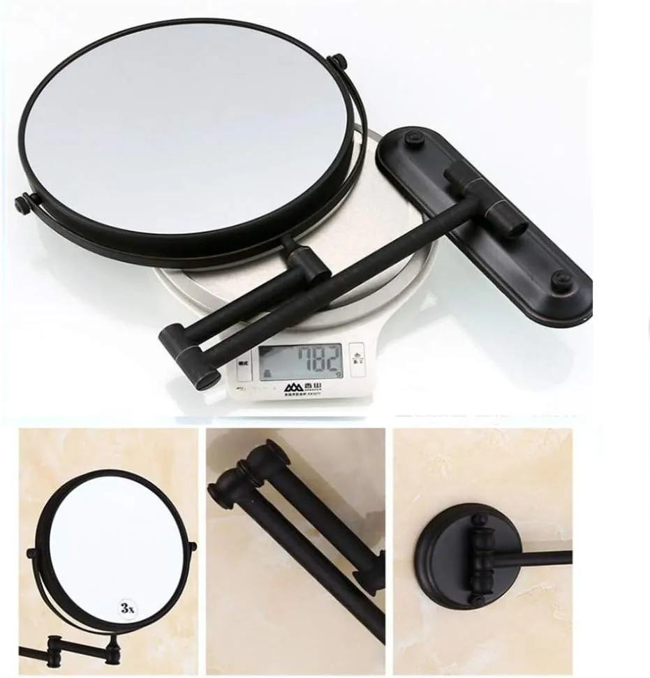 Makeup Vanity Mirror,Two-Sided Wall Mounted Beauty Mirror 3X Magnification Bathroom Mirror 360°Swivel Extendable Cosmetic Mirror,Black Mirror