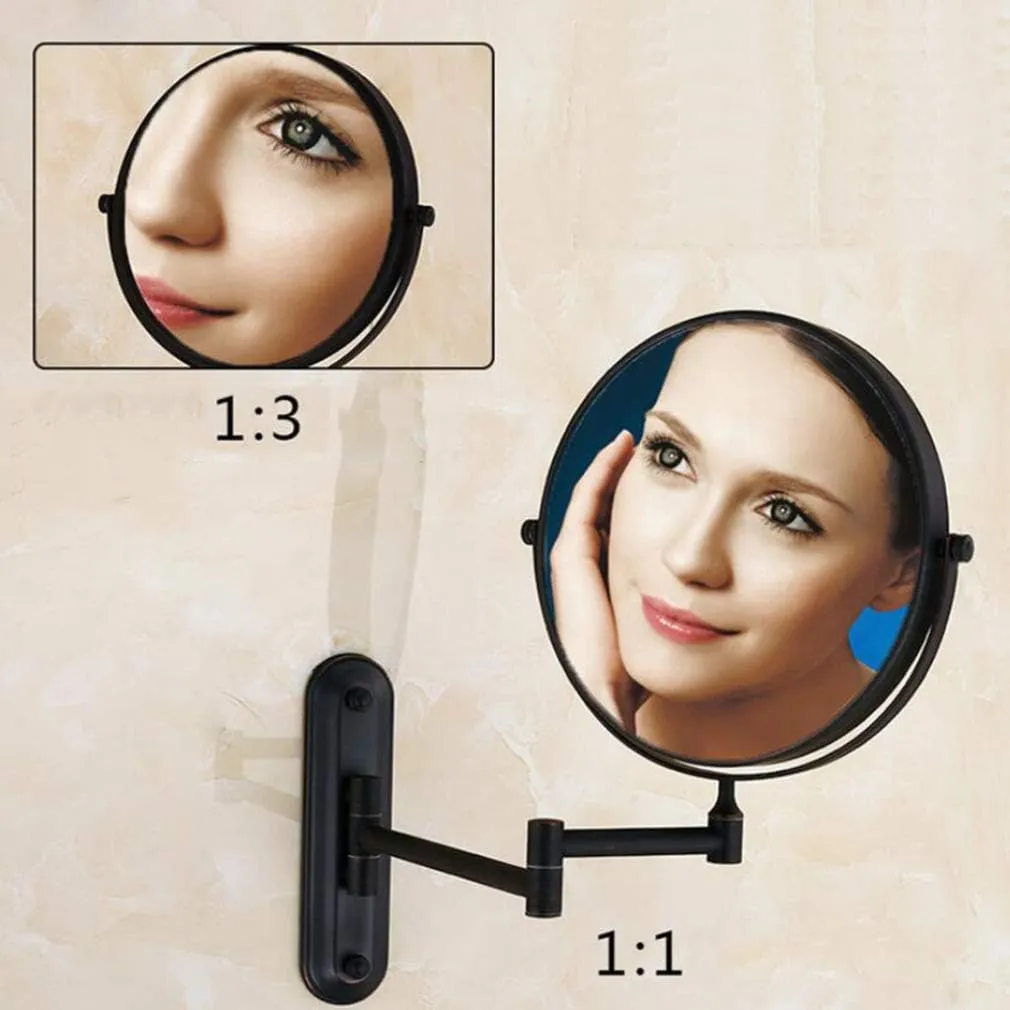 Makeup Vanity Mirror,Two-Sided Wall Mounted Beauty Mirror 3X Magnification Bathroom Mirror 360°Swivel Extendable Cosmetic Mirror,Black Mirror