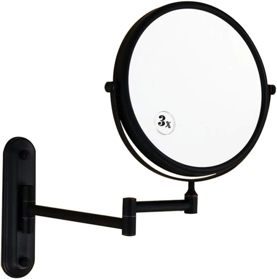 Makeup Vanity Mirror,Two-Sided Wall Mounted Beauty Mirror 3X Magnification Bathroom Mirror 360°Swivel Extendable Cosmetic Mirror,Black Mirror