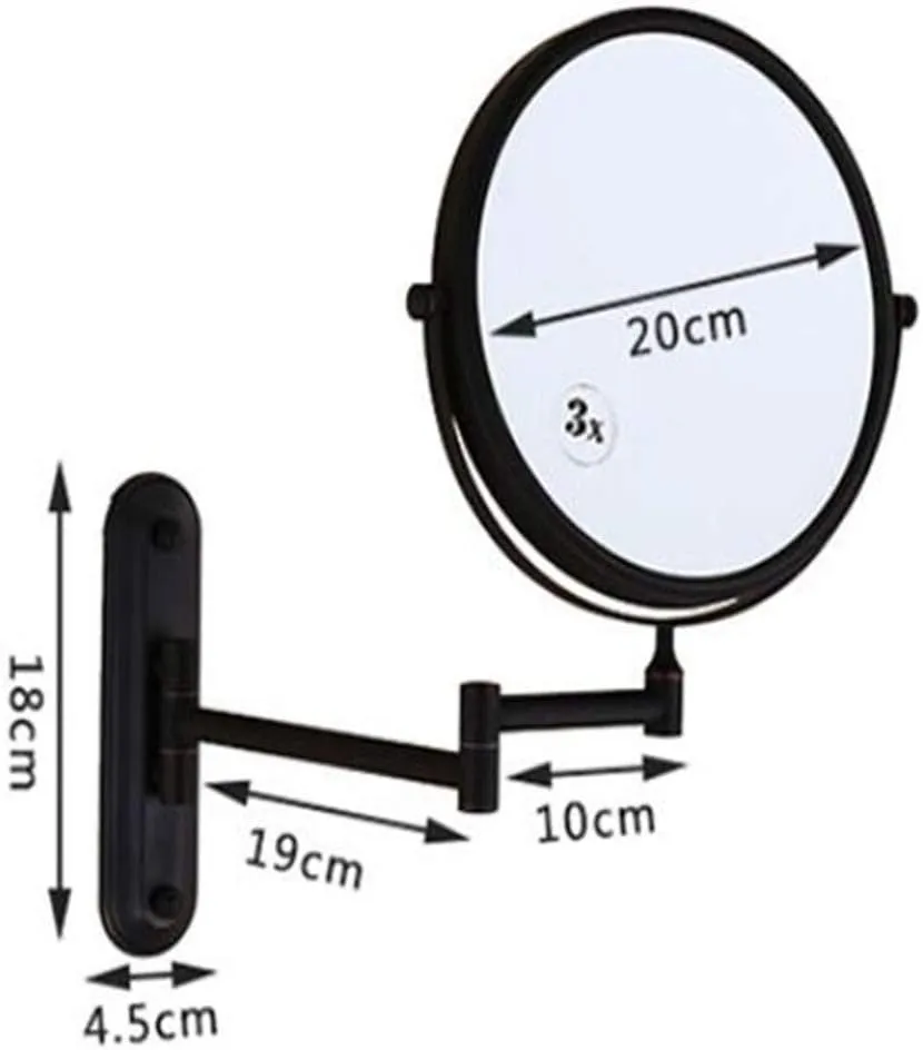 Makeup Vanity Mirror,Two-Sided Wall Mounted Beauty Mirror 3X Magnification Bathroom Mirror 360°Swivel Extendable Cosmetic Mirror,Black Mirror