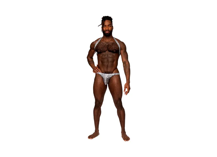 Male Power Snaked Snake Print Shoulder Sling Harness Thong