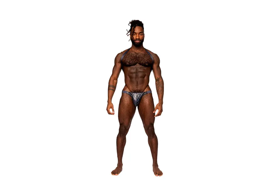 Male Power Snaked Snake Print Shoulder Sling Harness Thong