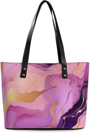 Marble Backdrop Abstract Texture Women's Tote Bag Leather Purse Shoulder Handbag Portable Shopping Bag for Travel Office