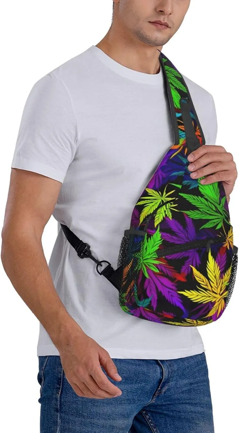 Marijuana Color Crossbody Backpack Travel Sling Shoulder Bag For Men Women Adjustable Hiking Daypack