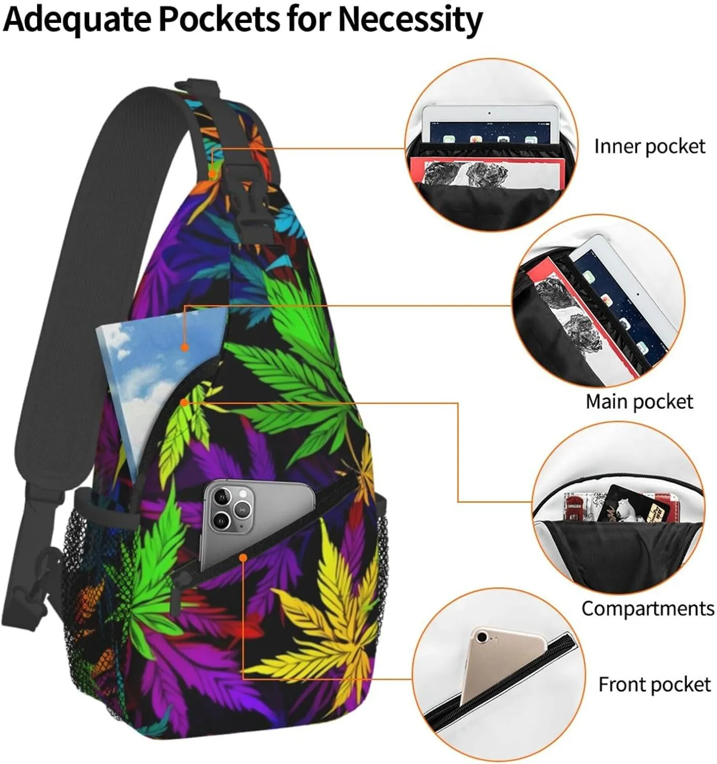 Marijuana Color Crossbody Backpack Travel Sling Shoulder Bag For Men Women Adjustable Hiking Daypack