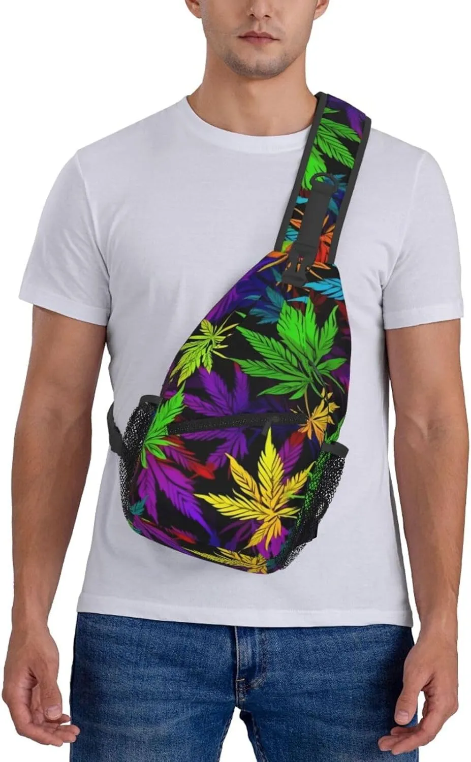 Marijuana Color Crossbody Backpack Travel Sling Shoulder Bag For Men Women Adjustable Hiking Daypack