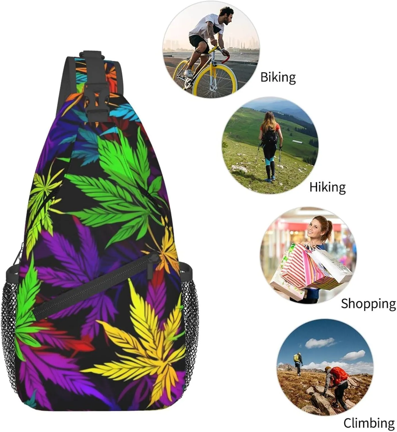 Marijuana Color Crossbody Backpack Travel Sling Shoulder Bag For Men Women Adjustable Hiking Daypack