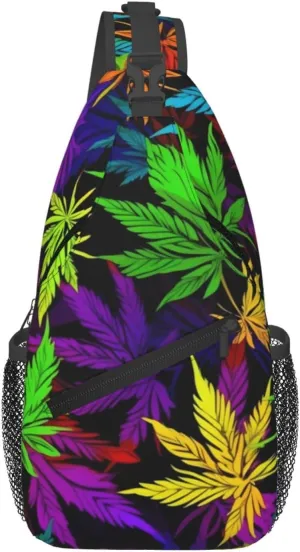 Marijuana Color Crossbody Backpack Travel Sling Shoulder Bag For Men Women Adjustable Hiking Daypack