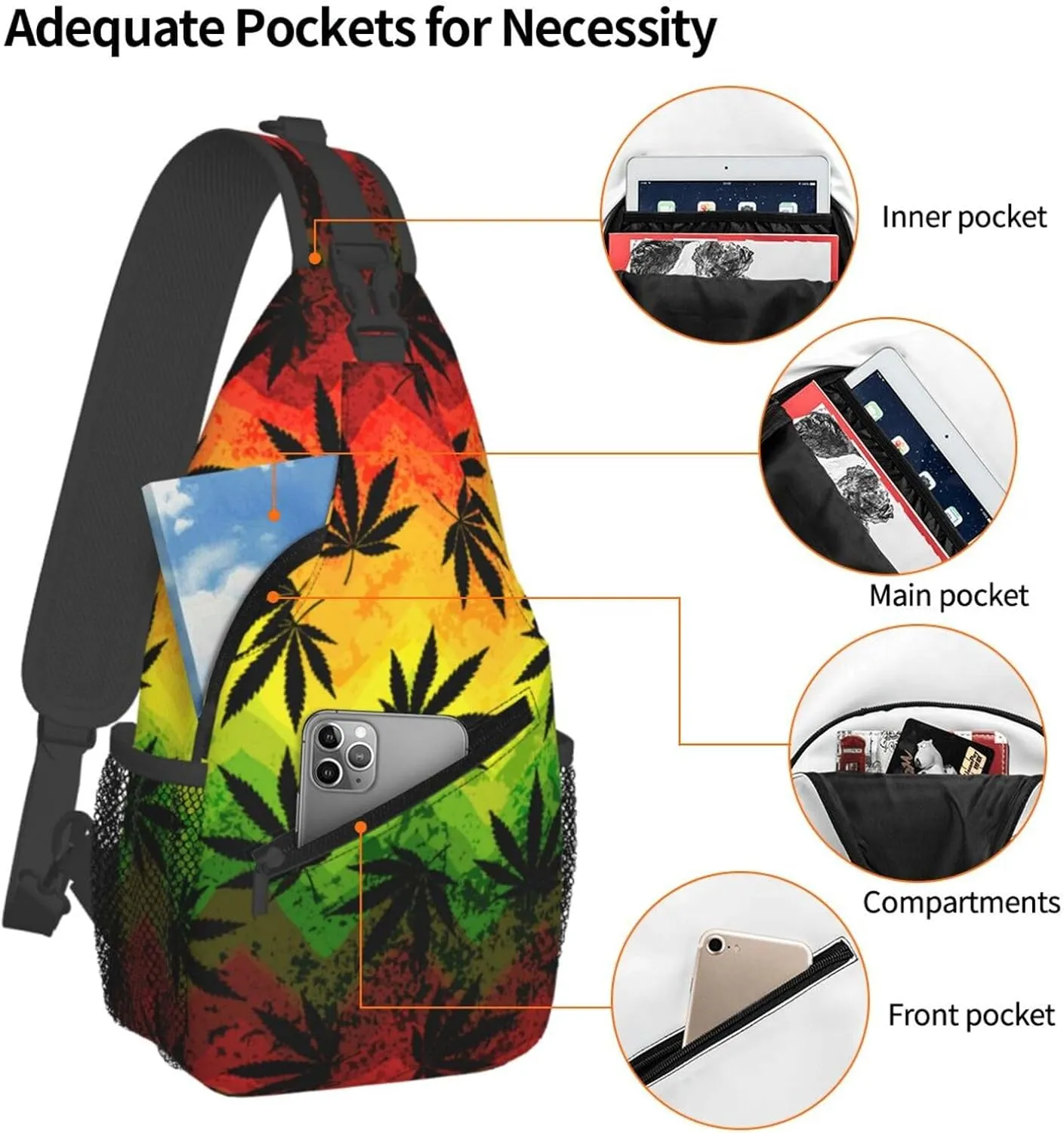 Marijuana Leaves Sling Bag For Women Men Fashion Print Backpack Crossbody Shoulder Bag Sling Backpack Chest Bag Travel Hiking Casual Sport Daypack