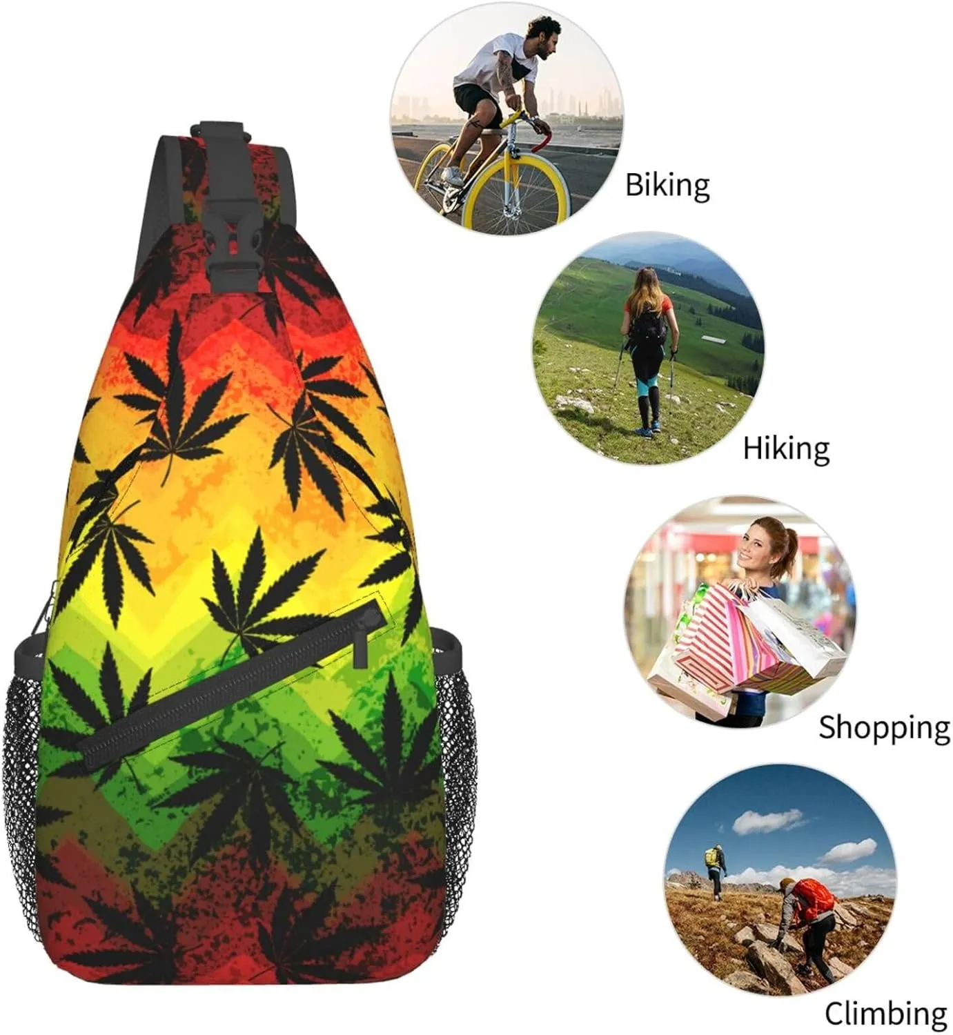 Marijuana Leaves Sling Bag For Women Men Fashion Print Backpack Crossbody Shoulder Bag Sling Backpack Chest Bag Travel Hiking Casual Sport Daypack
