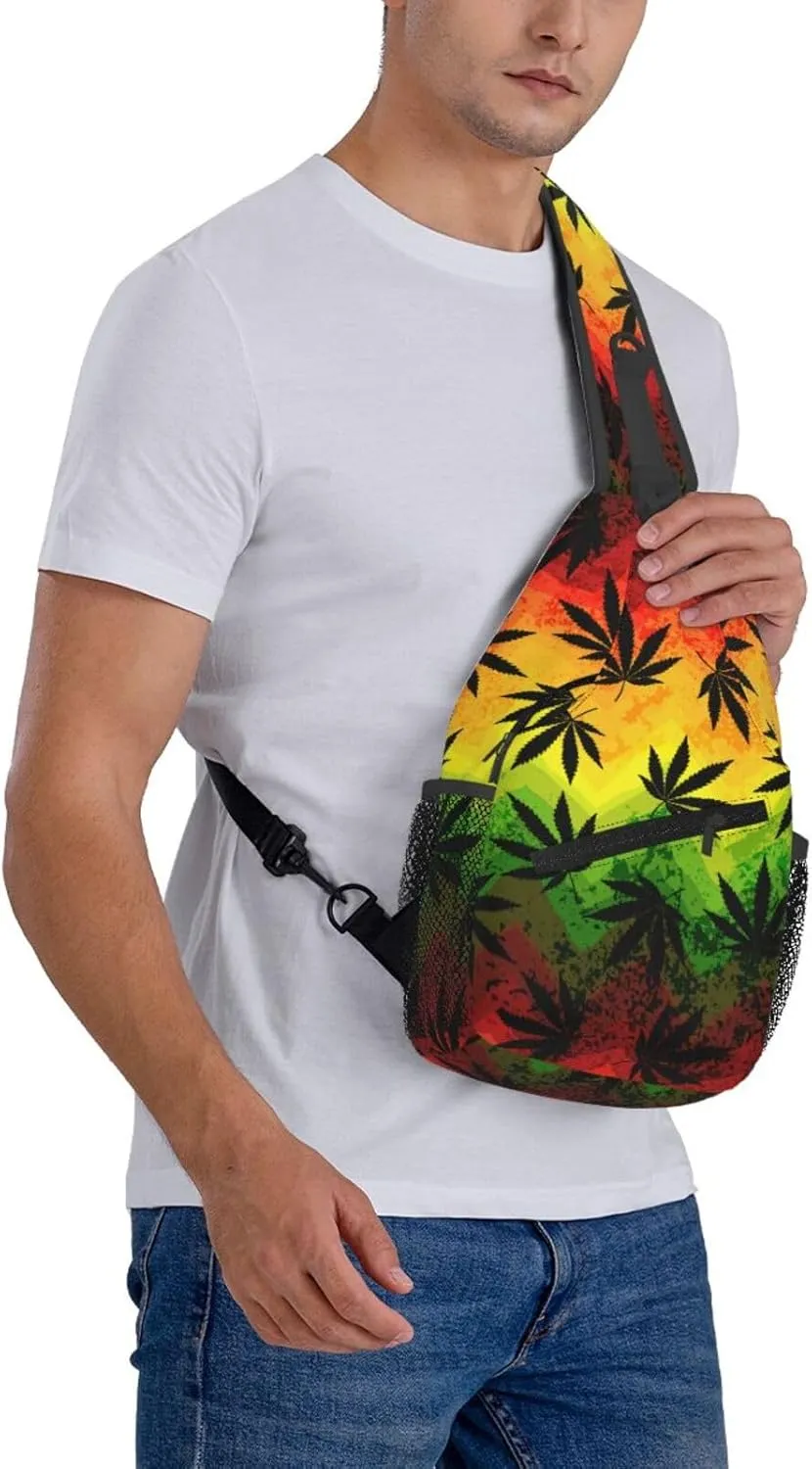 Marijuana Leaves Sling Bag For Women Men Fashion Print Backpack Crossbody Shoulder Bag Sling Backpack Chest Bag Travel Hiking Casual Sport Daypack