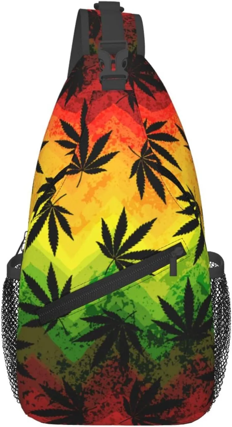 Marijuana Leaves Sling Bag For Women Men Fashion Print Backpack Crossbody Shoulder Bag Sling Backpack Chest Bag Travel Hiking Casual Sport Daypack