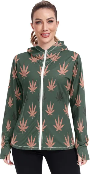 Marijuana Leaves Uv Protection Jacket Upf 50 , Long Sleeve Zip up Outdoor Jacket