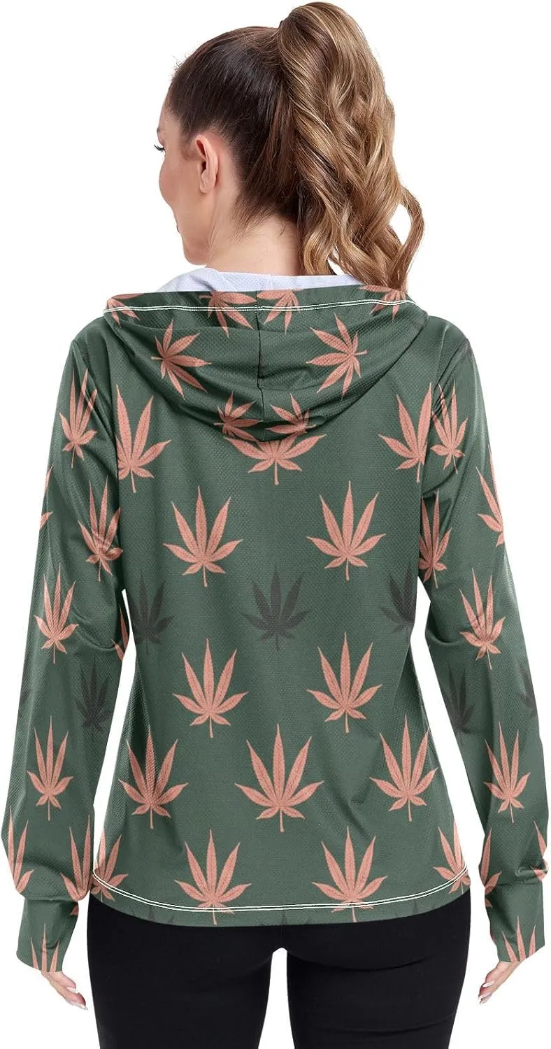 Marijuana Leaves Uv Protection Jacket Upf 50 , Long Sleeve Zip up Outdoor Jacket