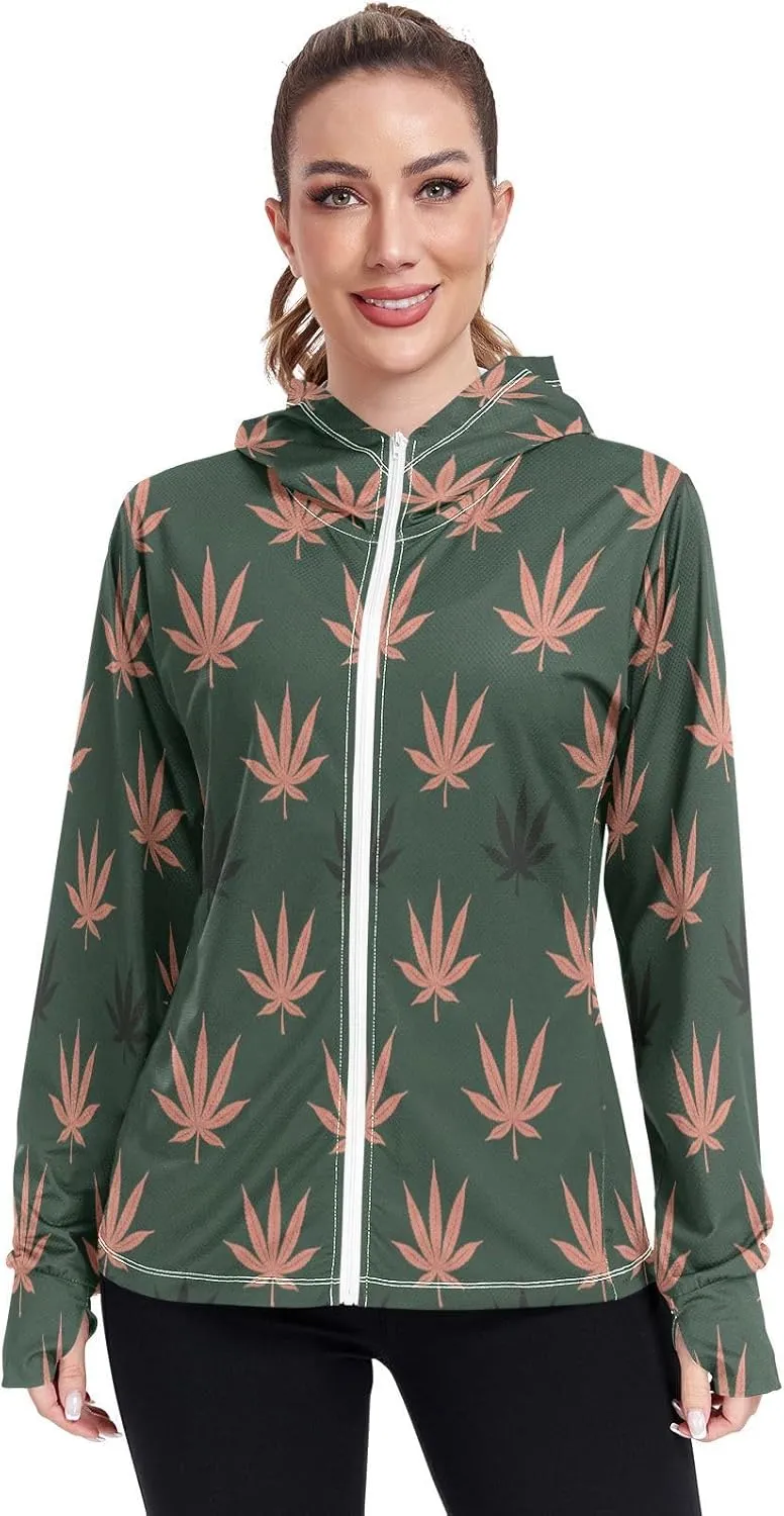 Marijuana Leaves Uv Protection Jacket Upf 50 , Long Sleeve Zip up Outdoor Jacket