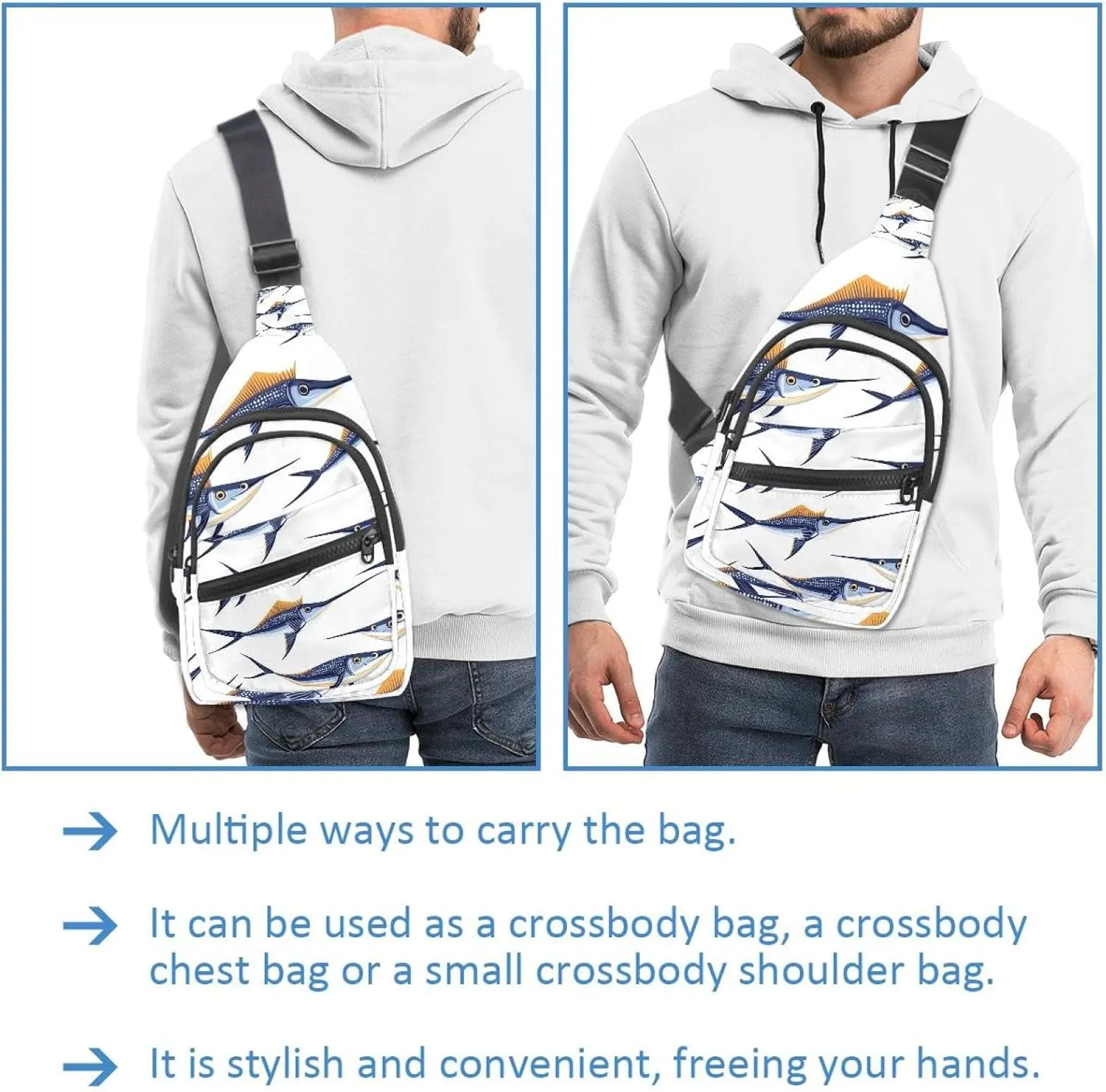 marine swordfish (1) Crossbody Sling Backpack Sling Bag Travel Hiking Chest Bag Daypack