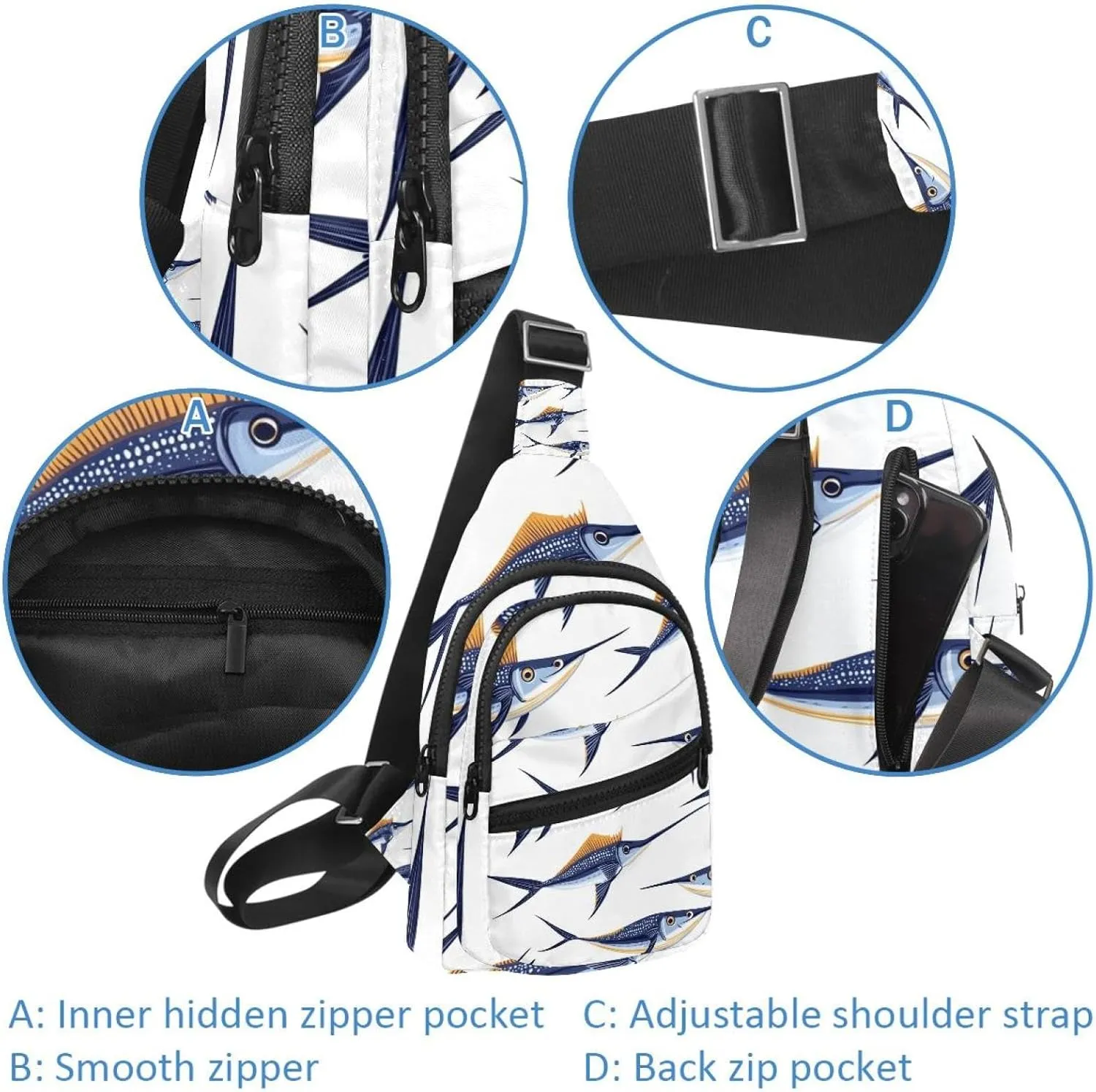marine swordfish (1) Crossbody Sling Backpack Sling Bag Travel Hiking Chest Bag Daypack