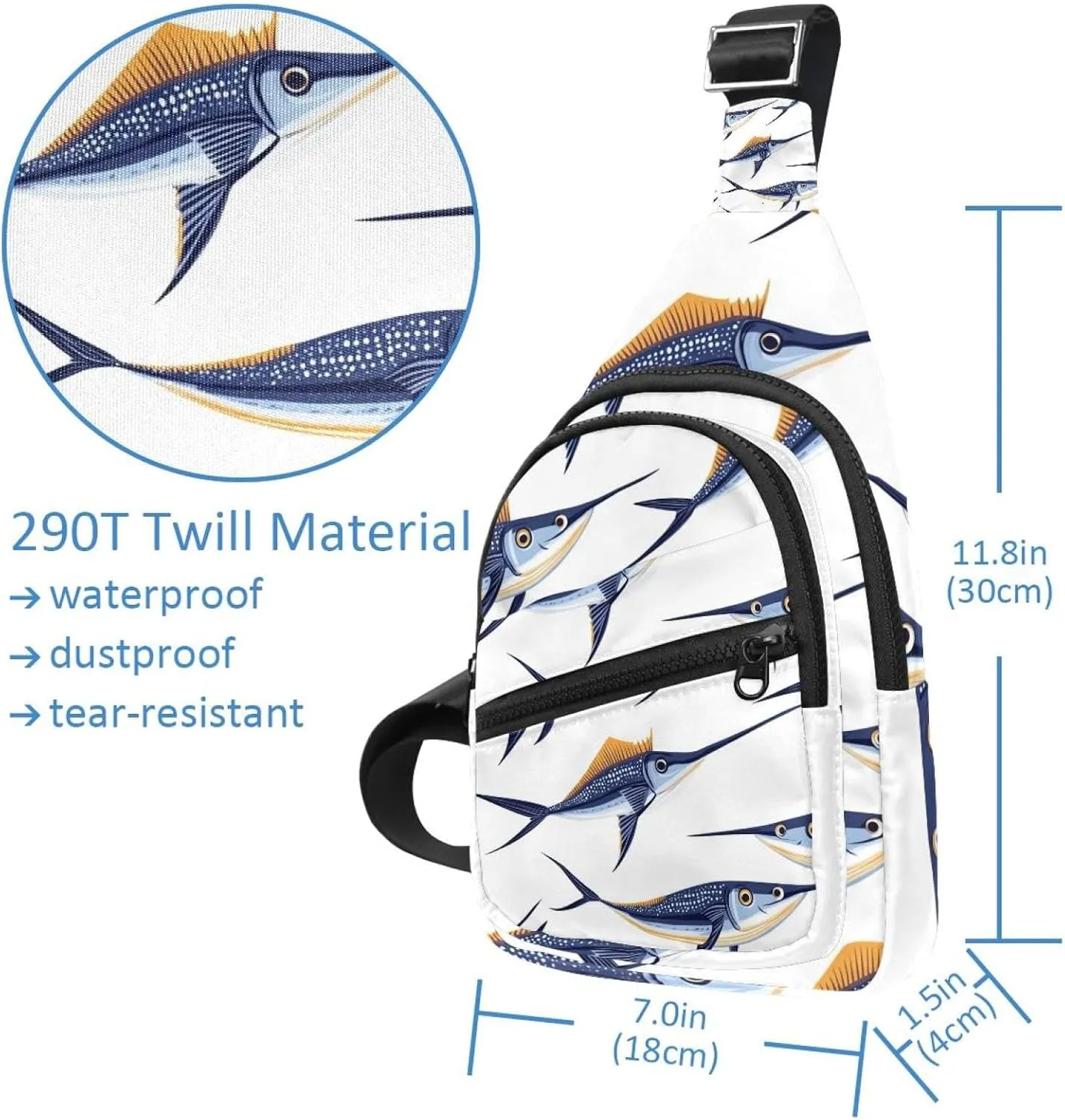 marine swordfish (1) Crossbody Sling Backpack Sling Bag Travel Hiking Chest Bag Daypack