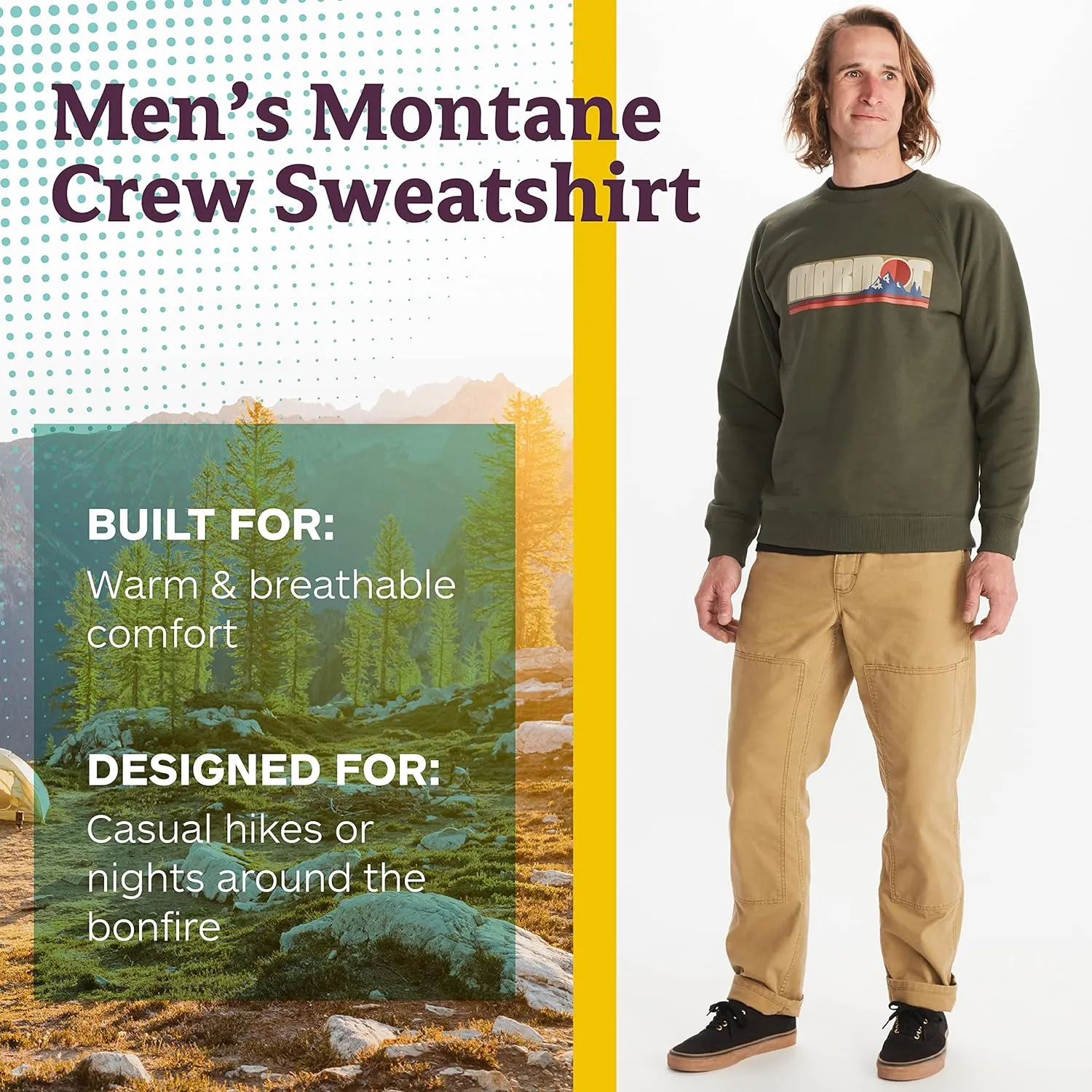 MARMOT Men's Montane Crew Sweatshirt - Screen Printed Graphic on Warm, Breathable, Eco-Friendly Cotton/Poly Blend