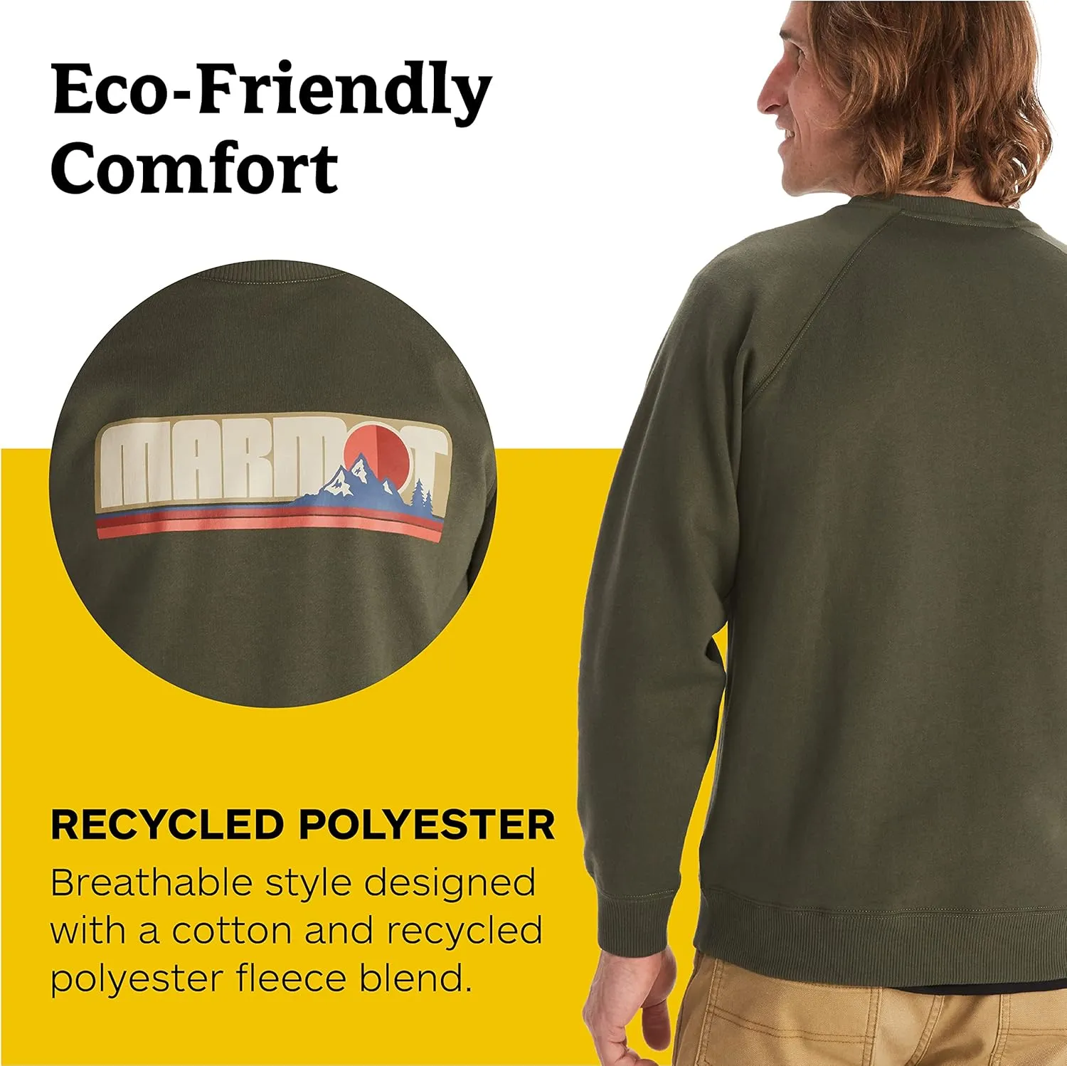 MARMOT Men's Montane Crew Sweatshirt - Screen Printed Graphic on Warm, Breathable, Eco-Friendly Cotton/Poly Blend