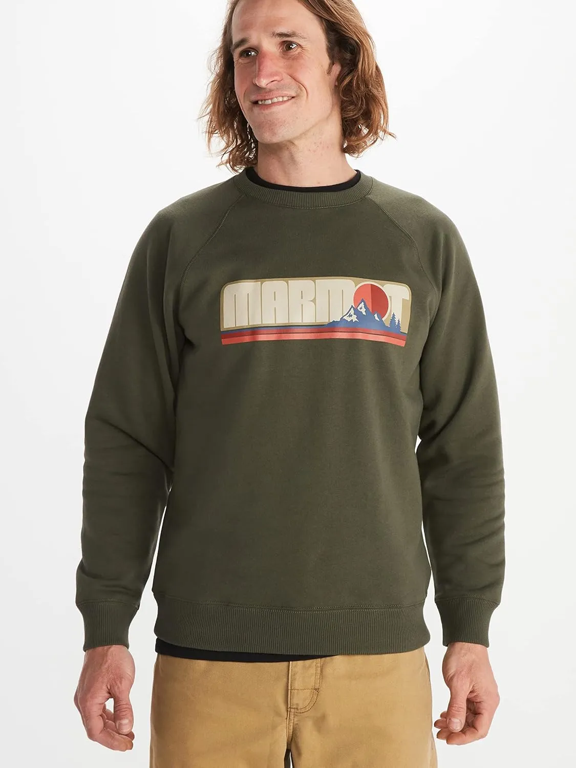 MARMOT Men's Montane Crew Sweatshirt - Screen Printed Graphic on Warm, Breathable, Eco-Friendly Cotton/Poly Blend