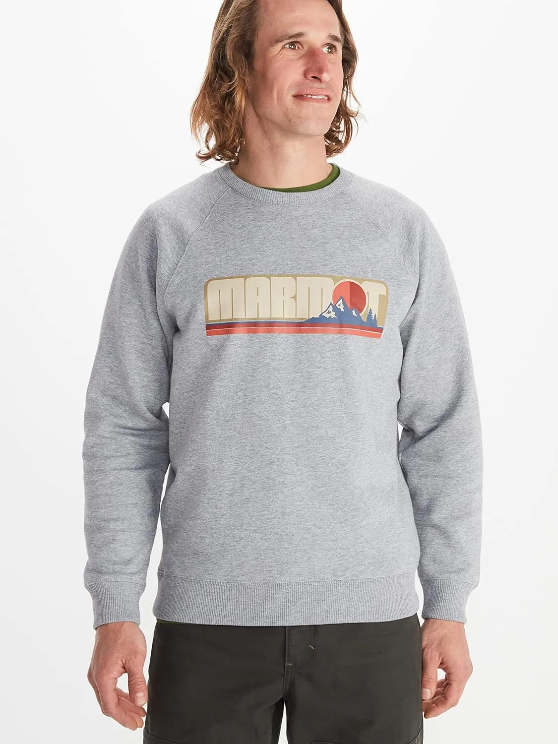 MARMOT Men's Montane Crew Sweatshirt - Screen Printed Graphic on Warm, Breathable, Eco-Friendly Cotton/Poly Blend