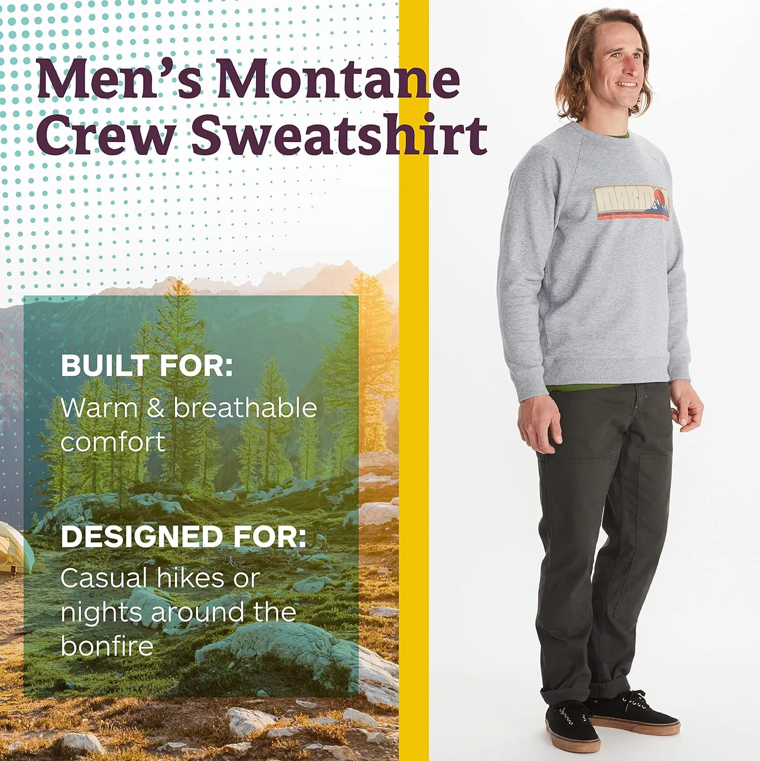 MARMOT Men's Montane Crew Sweatshirt - Screen Printed Graphic on Warm, Breathable, Eco-Friendly Cotton/Poly Blend