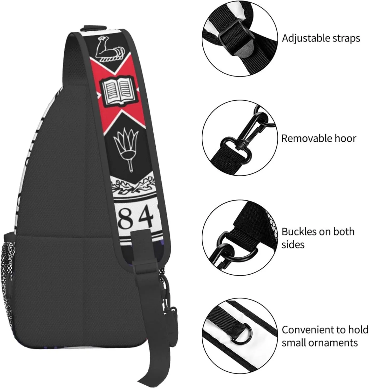 Marsheng Rhodes College Logo Crossbody Backpack Chest Shoulder Bag Lightweight One Strap Travel Hiking Daypack
