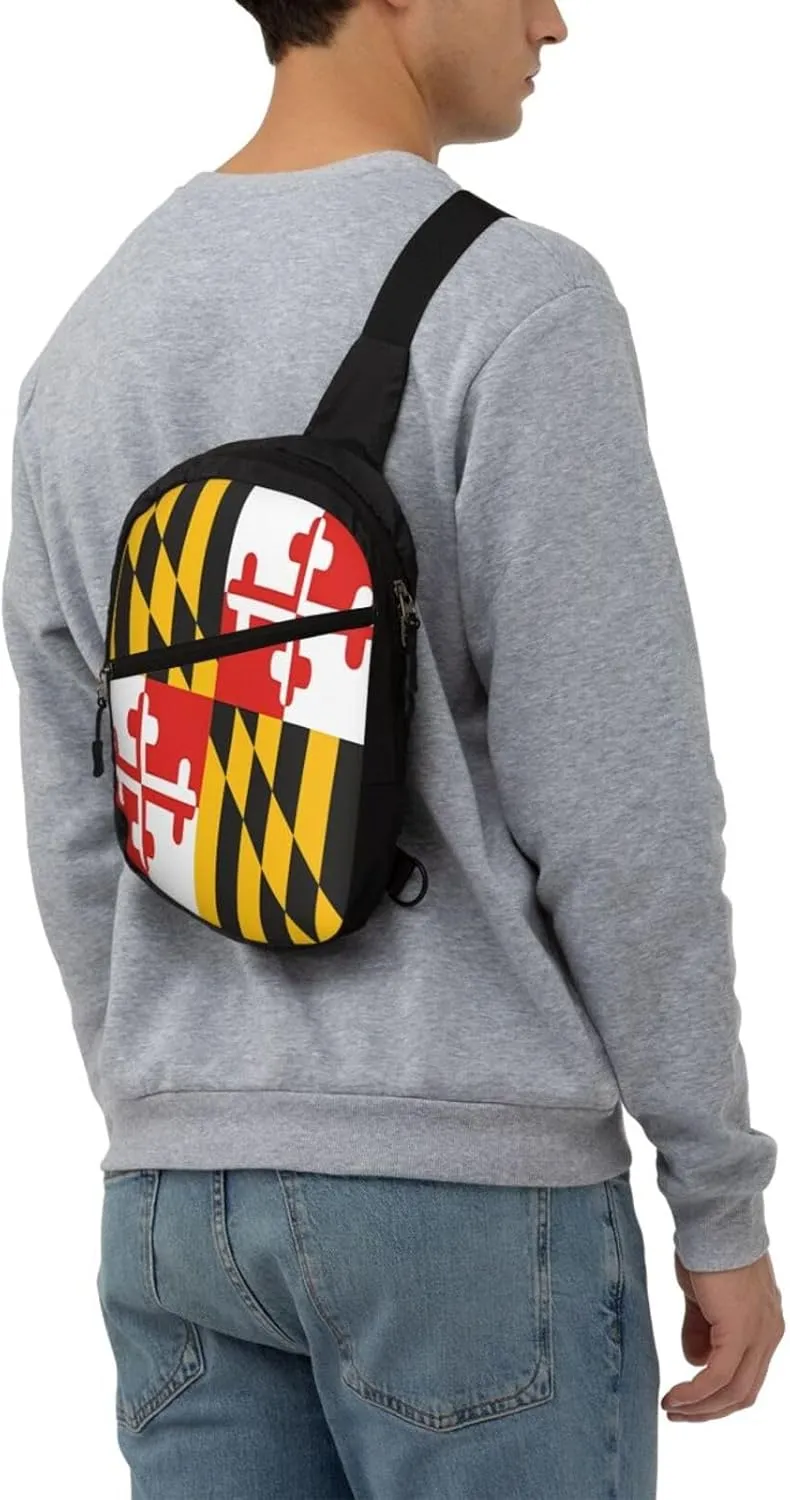 Maryland State Fla Packable Crossbody Bag Portable Sling Bags Foldable Travel Daypack Reusable Sports Shoulder Backpack Diagonally Chest Bag for Workout