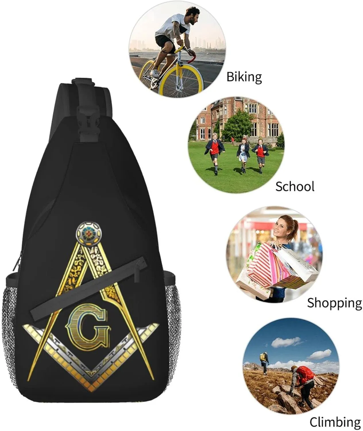 Master Masonic Outdoor Crossbody Shoulder Bag For Unisex Young Adult Hiking Sling Backpack