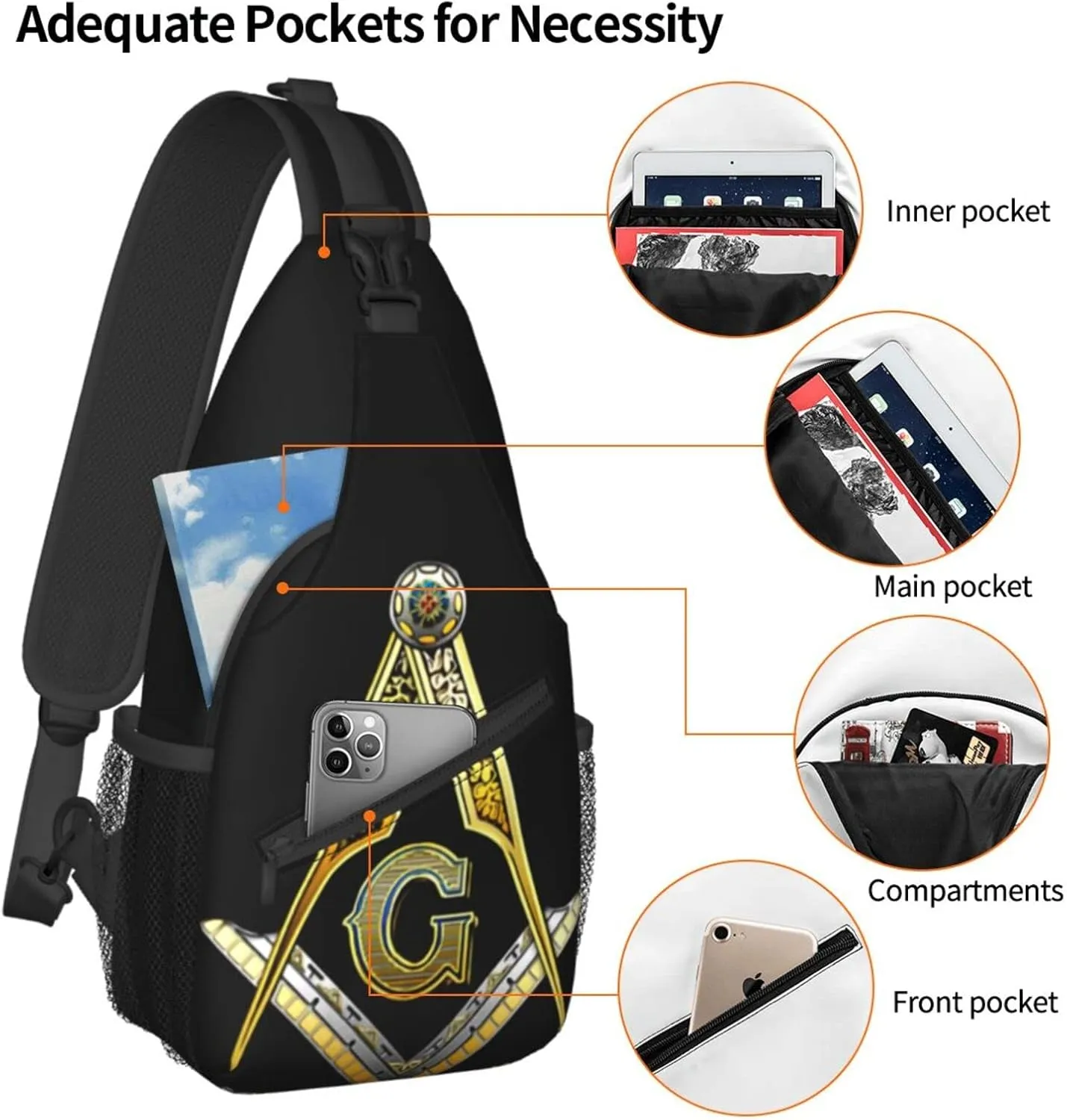 Master Masonic Outdoor Crossbody Shoulder Bag For Unisex Young Adult Hiking Sling Backpack