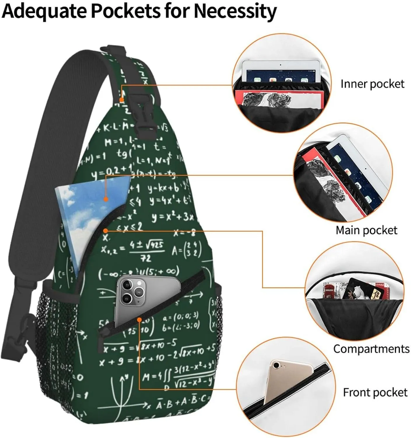 Math Crossbody Bag Funny Math Shoulder Bag Backpack Mathematics Sling Bag Mathematics Chest Casual Daypack Bag