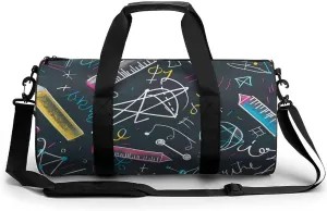 Mathematical Multicolored Formulas Gym Bag Cylindrical Sports Bag Travel Duffel Bag with Shoulder Strap