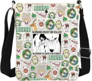 MBMSO Anime Lovers Crossbody Bag Wolf Princess San Gift for Anime Manga Fan Kodama Forest Spirit Gift Elves Mask Dagger Purse
