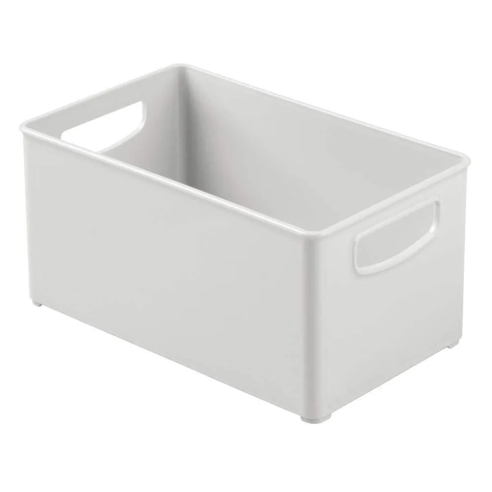 mDesign Plastic Stackable Home Storage Organizer Container Bin Box with Handles - for Media Consoles, Closets, Cabinets - Holds DVD's, Blu Ray, Video Games, Gaming Accessories - 4 Pack - Light Gray