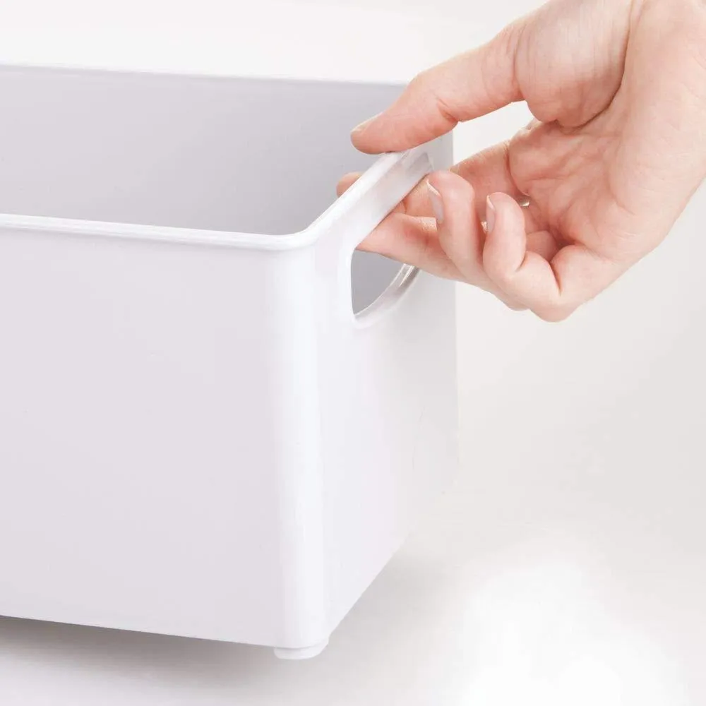 mDesign Plastic Stackable Home Storage Organizer Container Bin Box with Handles - for Media Consoles, Closets, Cabinets - Holds DVD's, Blu Ray, Video Games, Gaming Accessories - 4 Pack - Light Gray