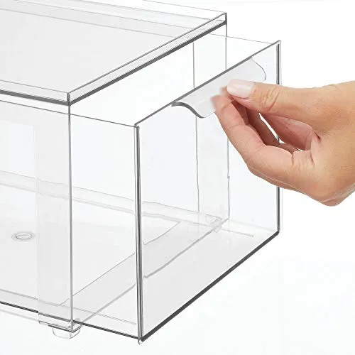 mDesign Plastic Stackable Kitchen Storage Box with Pull-Out Drawer - Container for Kitchen, Pantry, Cabinet, Fridge/Freezer - Organizing Snacks, Produce, Vegetables, Pasta Food - 2 Pack - Clear