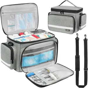 Medical Bag,First Aid Bag Empty,Home Health Nurse Bag with Detachable Divider,Medical Supplies Storage Tote for Nursing Student,Therapist,Doctors,Grey