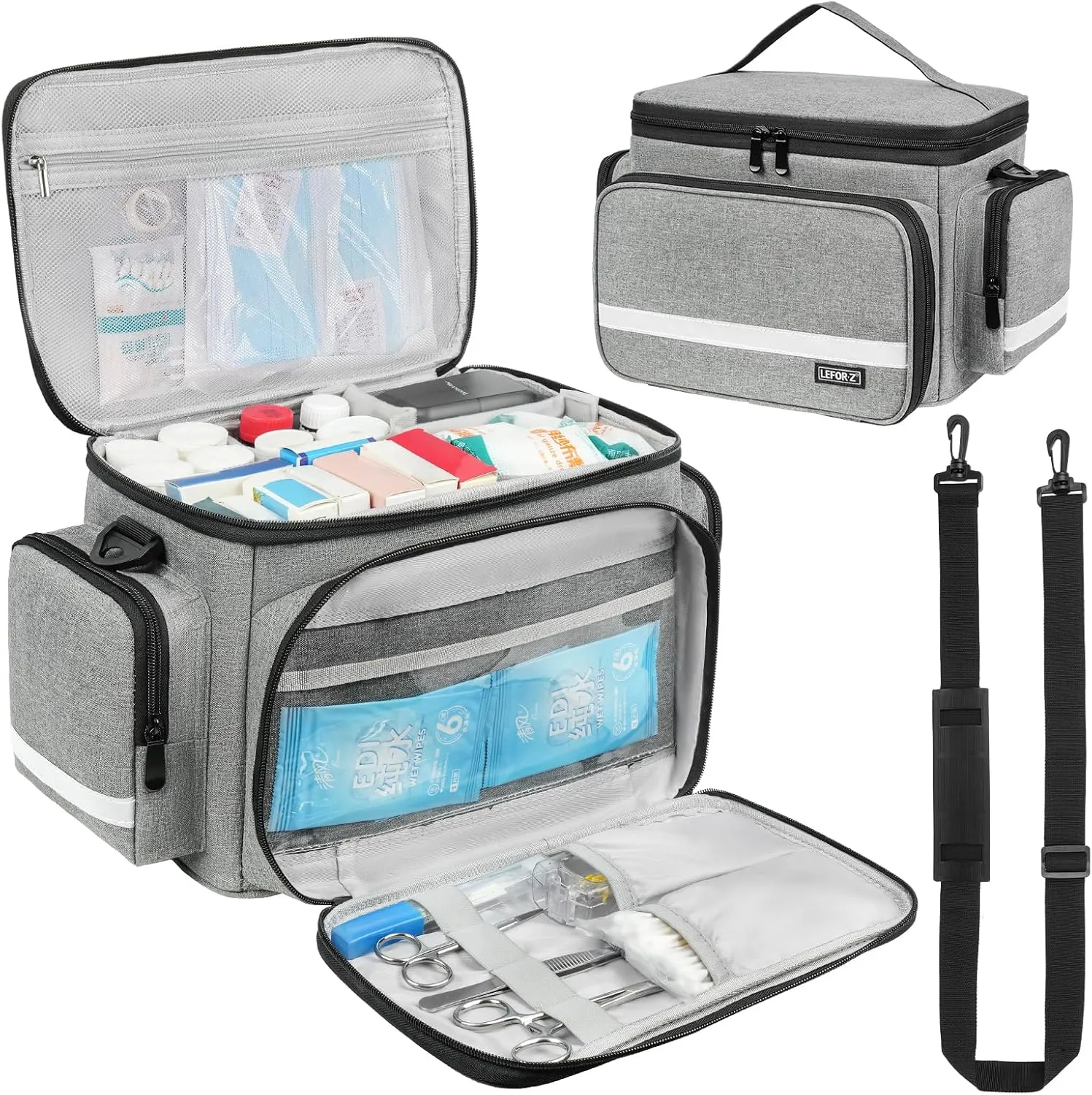 Medical Bag,First Aid Bag Empty,Home Health Nurse Bag with Detachable Divider,Medical Supplies Storage Tote for Nursing Student,Therapist,Doctors,Grey