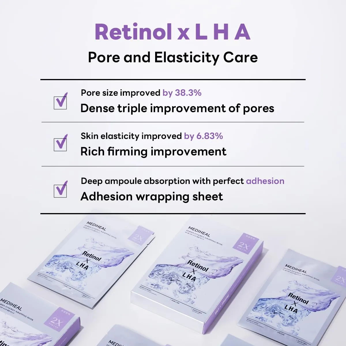 Mediheal Derma Synergy Wrapping Mask for Pore Elasticity (10 Packs) - Pore Spot & Improved Skin Balance with Retinol, LHA