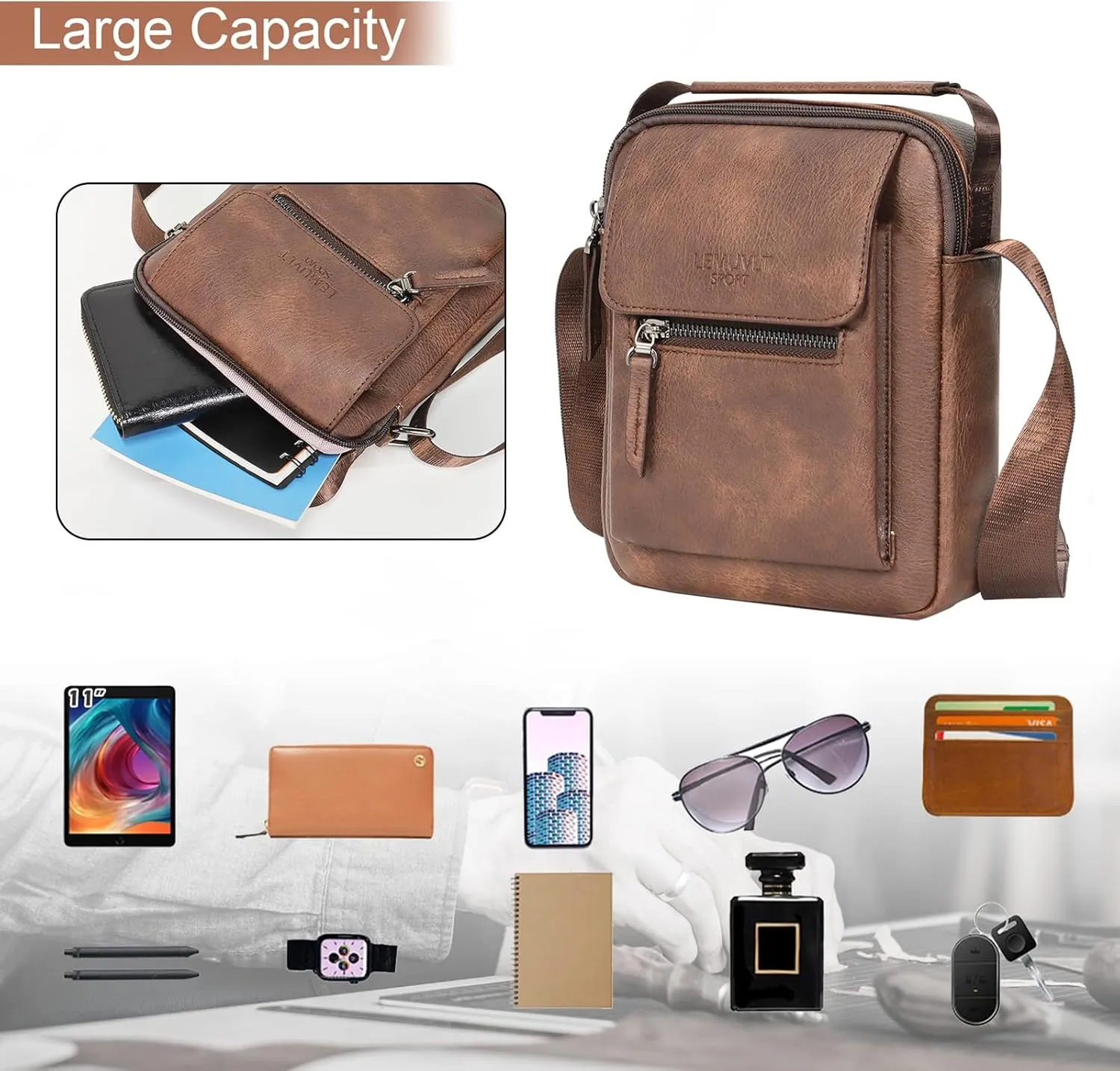 Medium & Small Crossbody bag for men shoulder bag mens purse satchel leather messenger bag gift