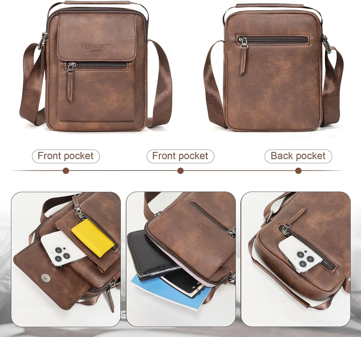 Medium & Small Crossbody bag for men shoulder bag mens purse satchel leather messenger bag gift