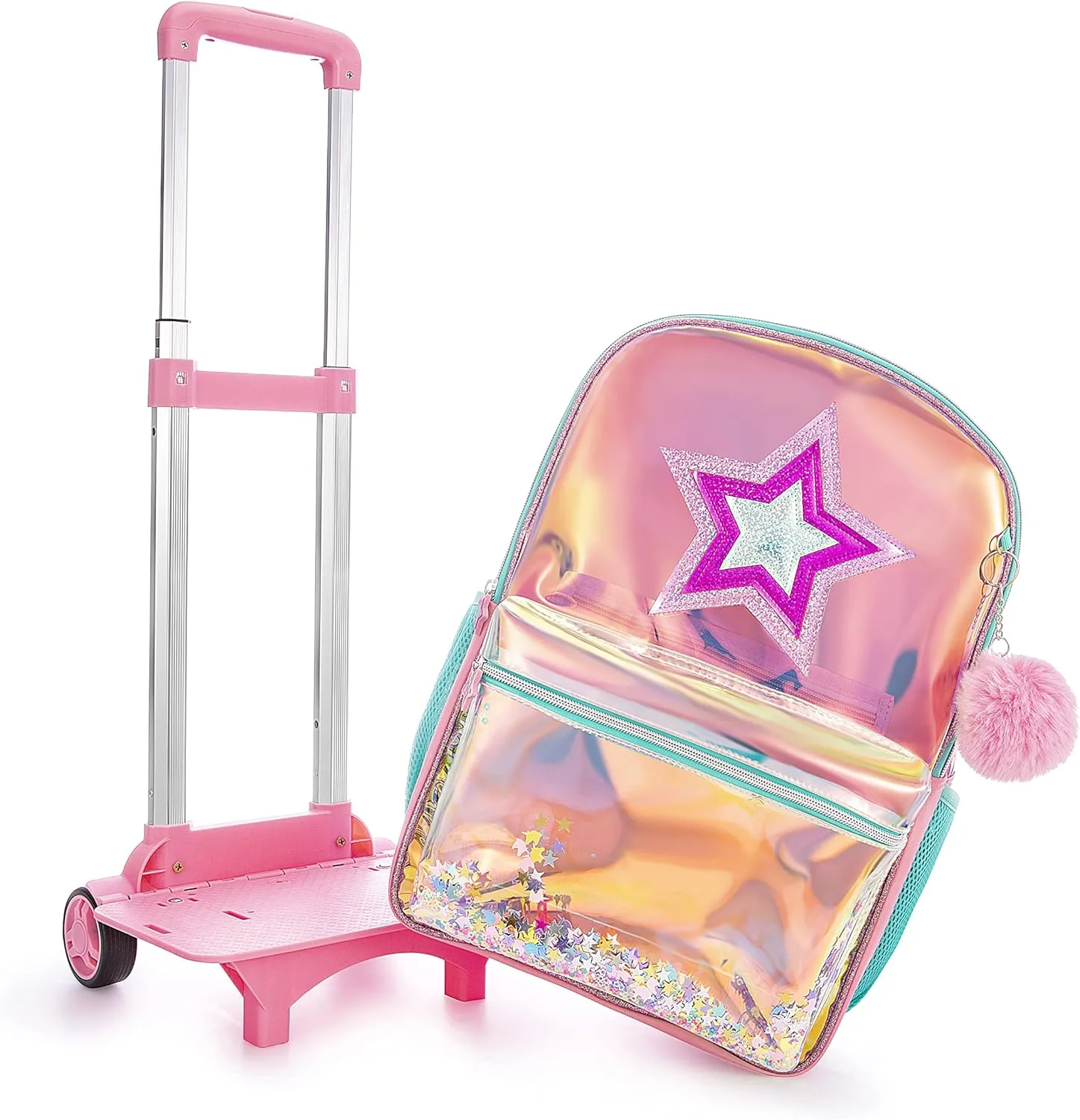 Meetbelify Girls Rolling Backpack Sequin Rolling Backpacks with Wheels for Girls for Elementary School Bag