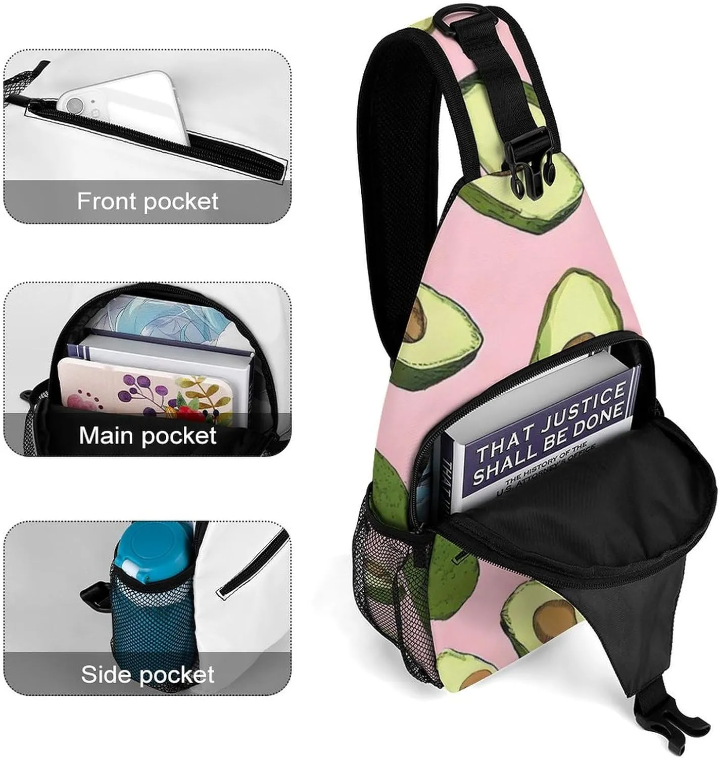 Men & Women Travel Backpack Camping Outdoor Bag, Avocado Pink Art Sling Bag Daypack for Travel Hiking - Compact Tote Bags Backpack