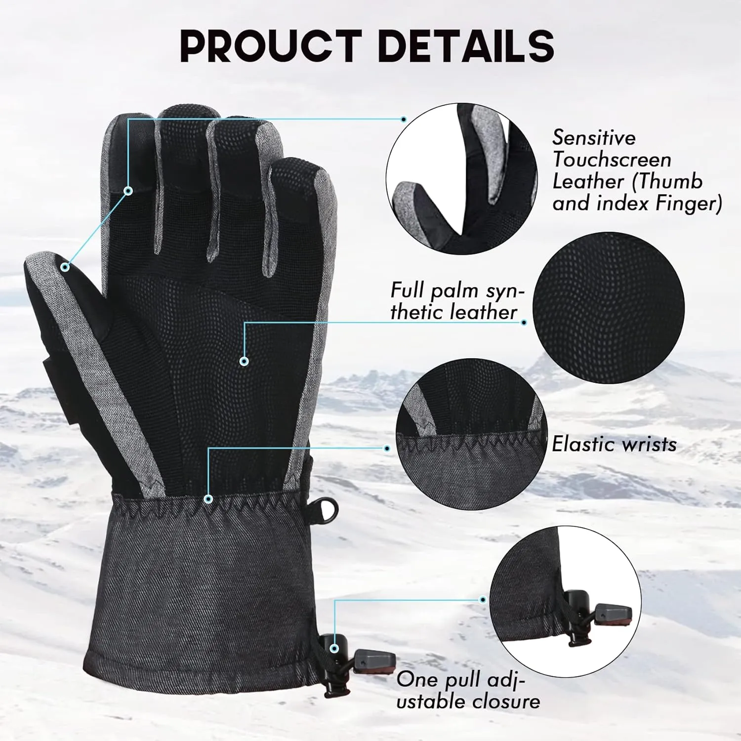 Men Ski Gloves, Winter Warm Waterproof Breathable Snow Gloves with Balaclava Set for Snowboard, Snowmobile in Cold Weather.